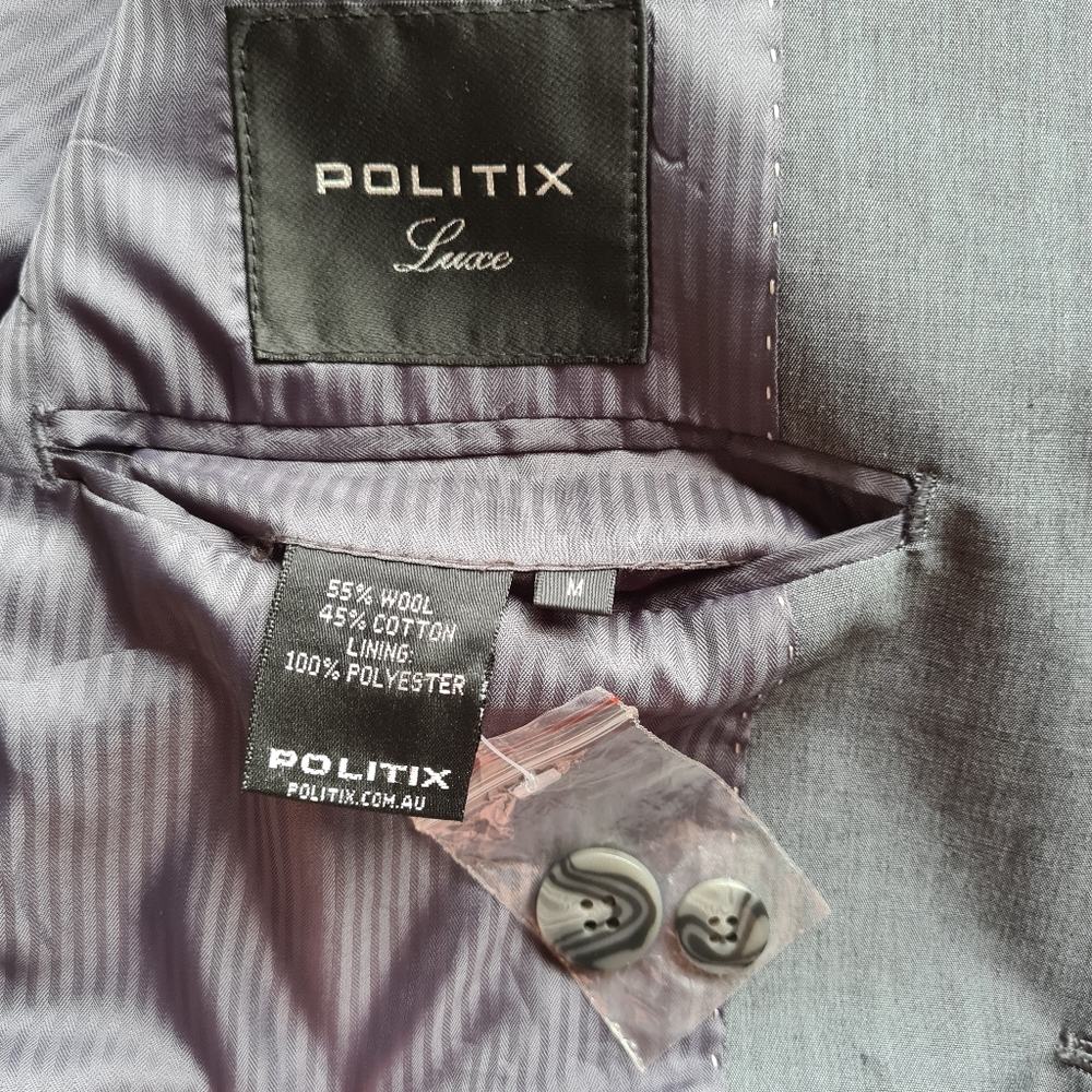 POLITIX Luxe M Mens Grey Luxury Wool Blend Jacket - Picture 9 of 13